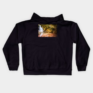 Autumn waterfall at Navarre in Spain Kids Hoodie